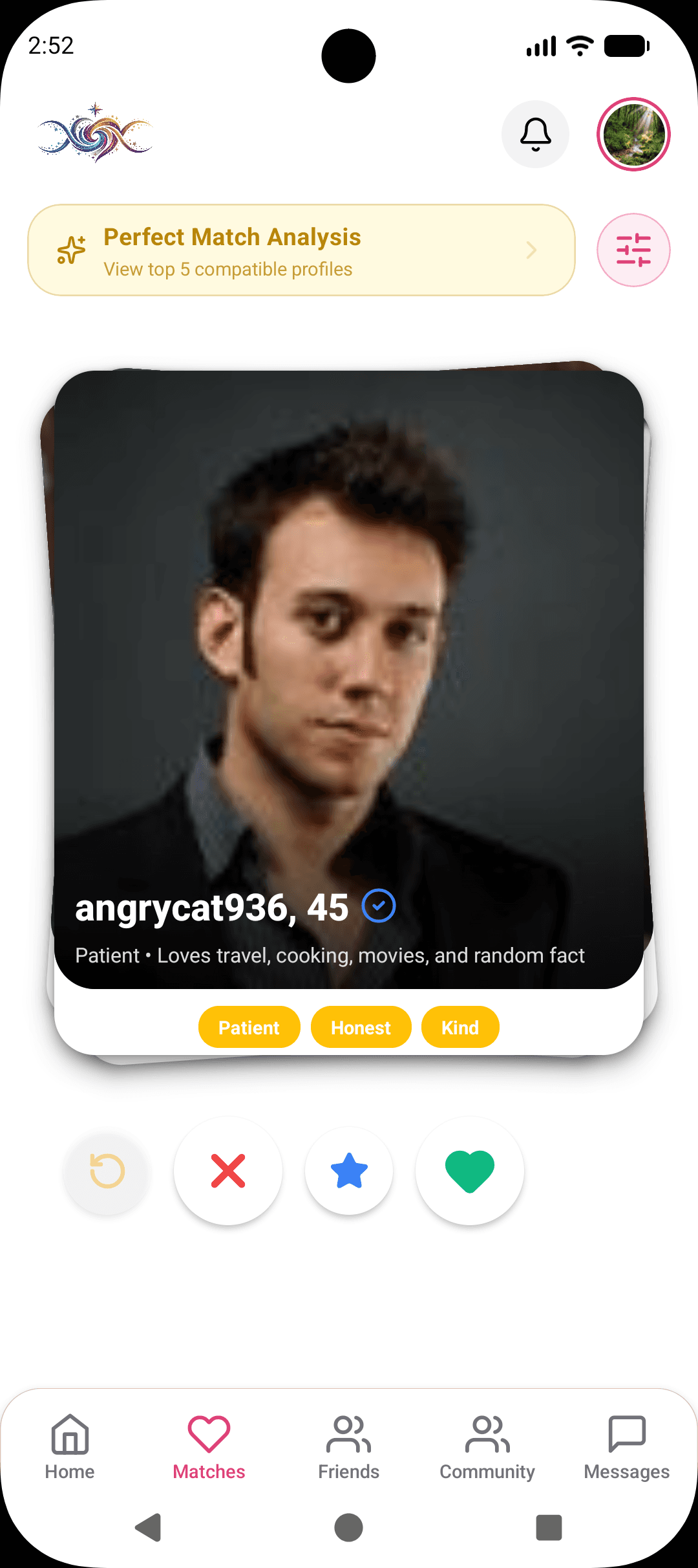 Constela app — profile detail screen